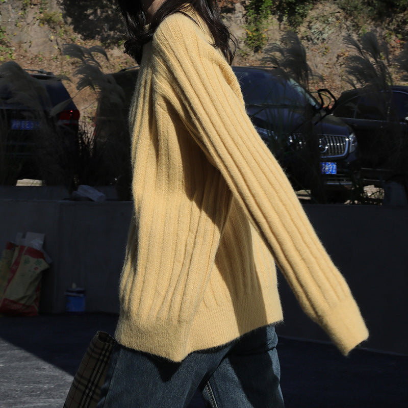 Womens Round-neck Loose-fit Knitted Bottoming Sweater by Ricaloux