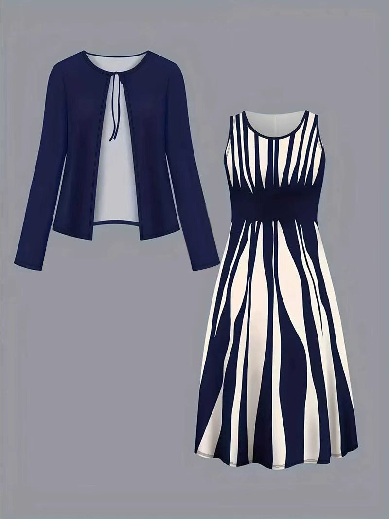 Color-block Elegant And Sophisticated Professional Coat Paired With A Dress Set – Premium 0 | RICALOUX