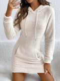 Women's Casual Drawstring Pocket Pullover Hoodie Velvet Dress - RICALOUX