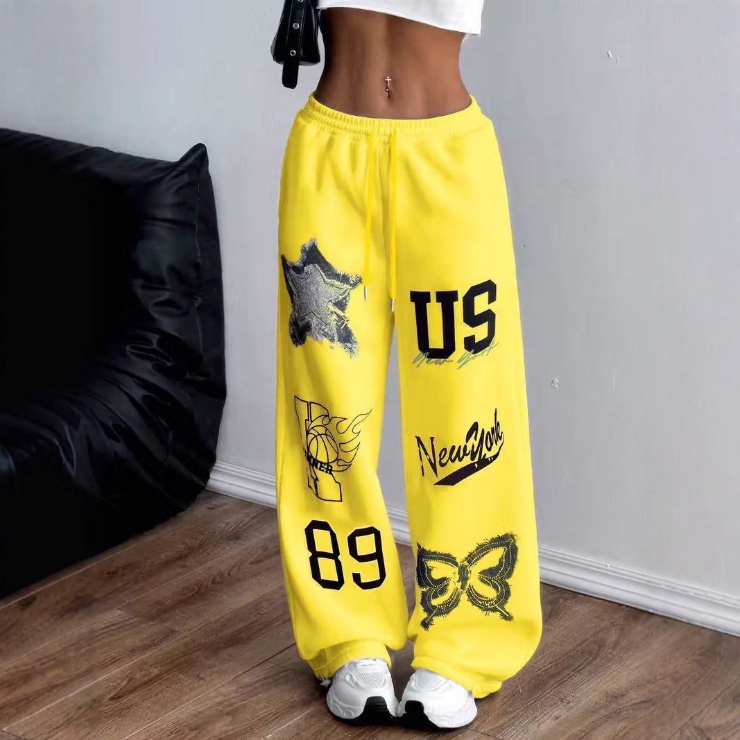 Printed Casual Loose-fit Wide-leg Pants Sweatpants by Ricaloux