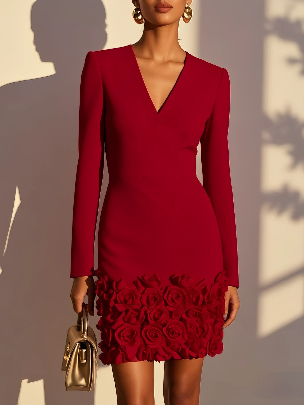 Womens V-neck Three-dimensional Floral Sheath Dress by Ricaloux