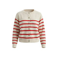 Women's Striped Knit Cardigan Red White Crewneck Button Up Sweater Coat Casual Long Sleeve Knitwear by Ricaloux