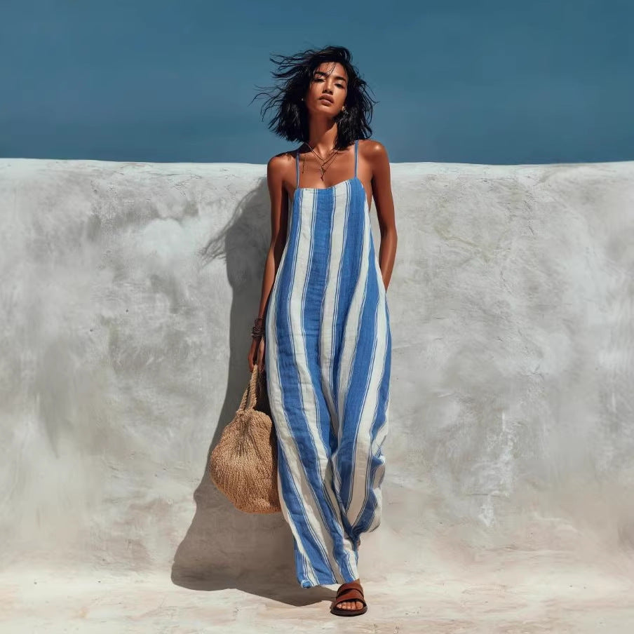 Elegant Casual Striped Sleeveless Strap Jumpsuit – Premium 0 | RICALOUX