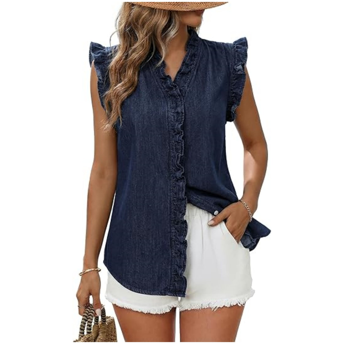 Womens Summer Casual Washed Denim Vest Top by Ricaloux