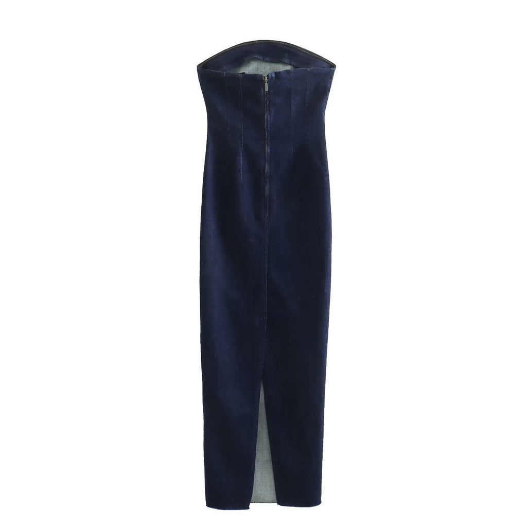 Back-zip Denim Bandeau Dress – Premium 0 | RICALOUX