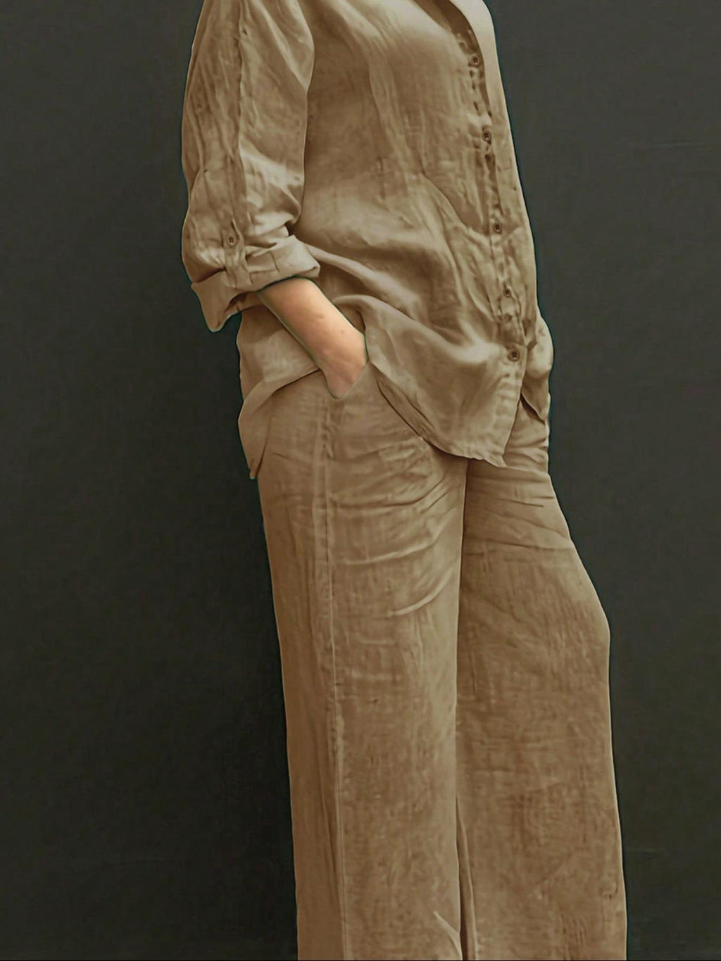 Reversible Long-sleeve Shirt Elastic-waist Trousers Solid-color Set – Premium 0 | RICALOUX