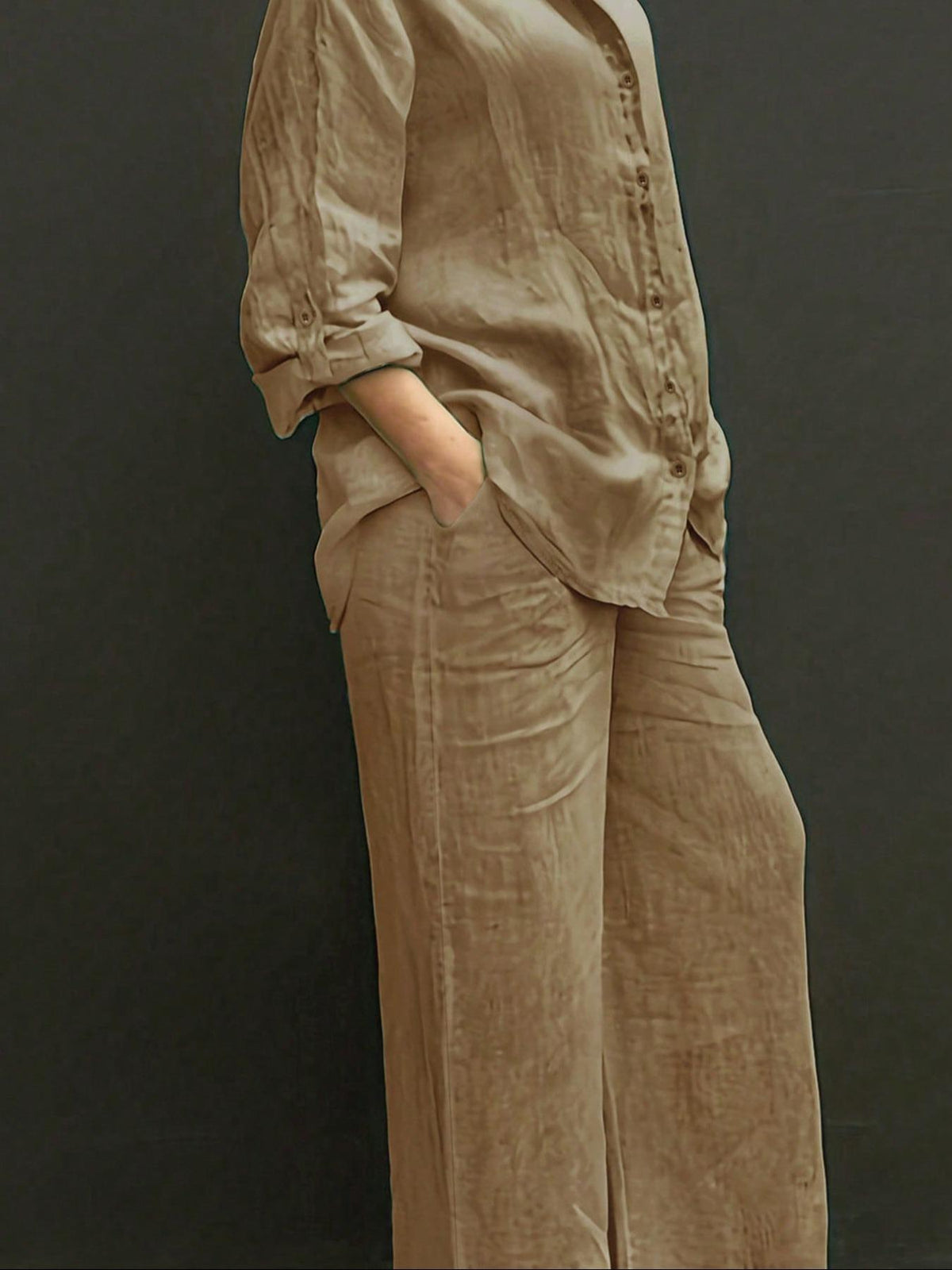 Reversible Long-sleeve Shirt Elastic-waist Trousers Solid-color Set – Premium 0 | RICALOUX