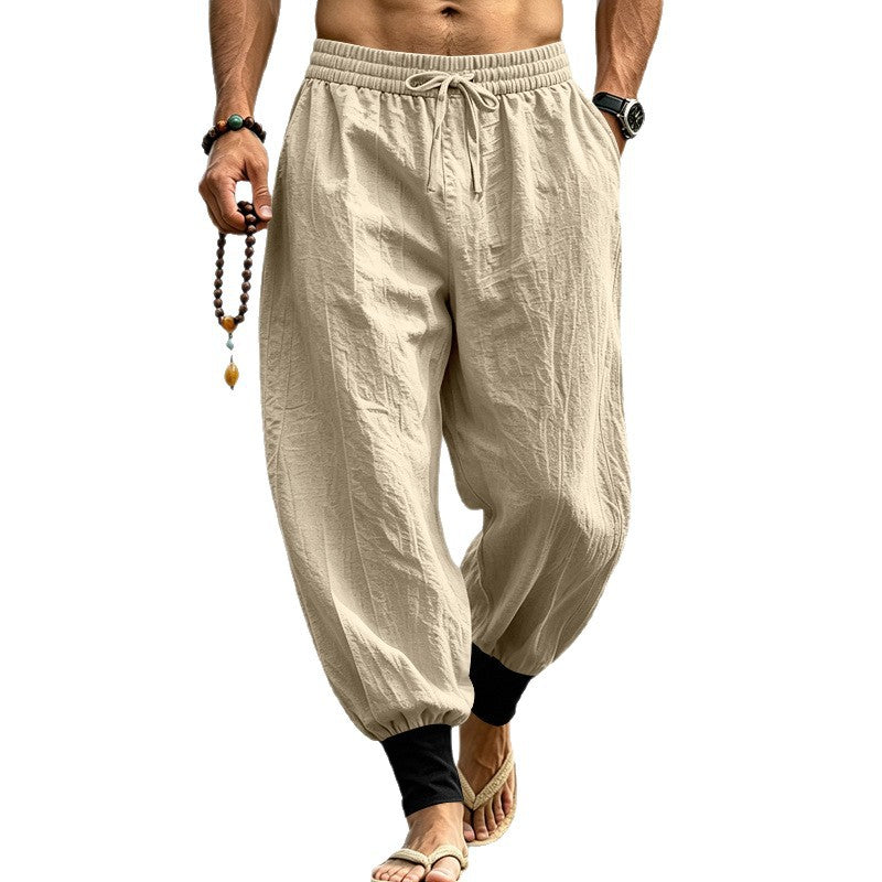 Mens Casual Pants With Color-Block Ribbed Cuffs And Drawstring Waist – Premium 0 | RICALOUX