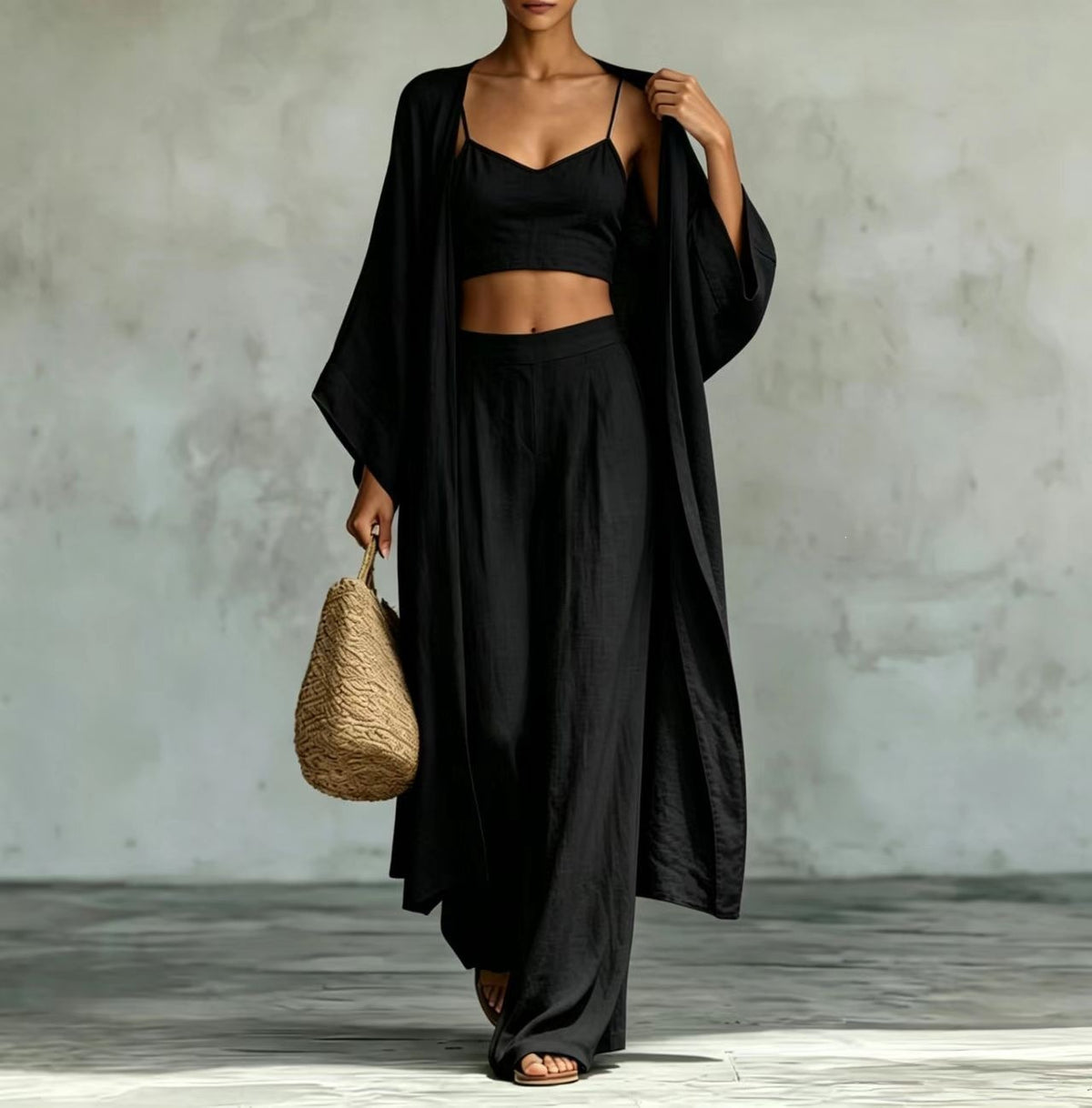 Cardigan Camisole High Waisted Wide Leg Pants Three Piece Set – Premium 0 | RICALOUX