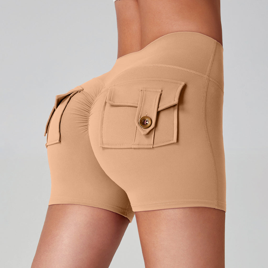 Women's High-Waisted Cargo Yoga Shorts With Pocket, Peach Hip Design Bare-Skin Feel, High Elastic, Quick-Dry Running & Fitness Pants by Ricaloux