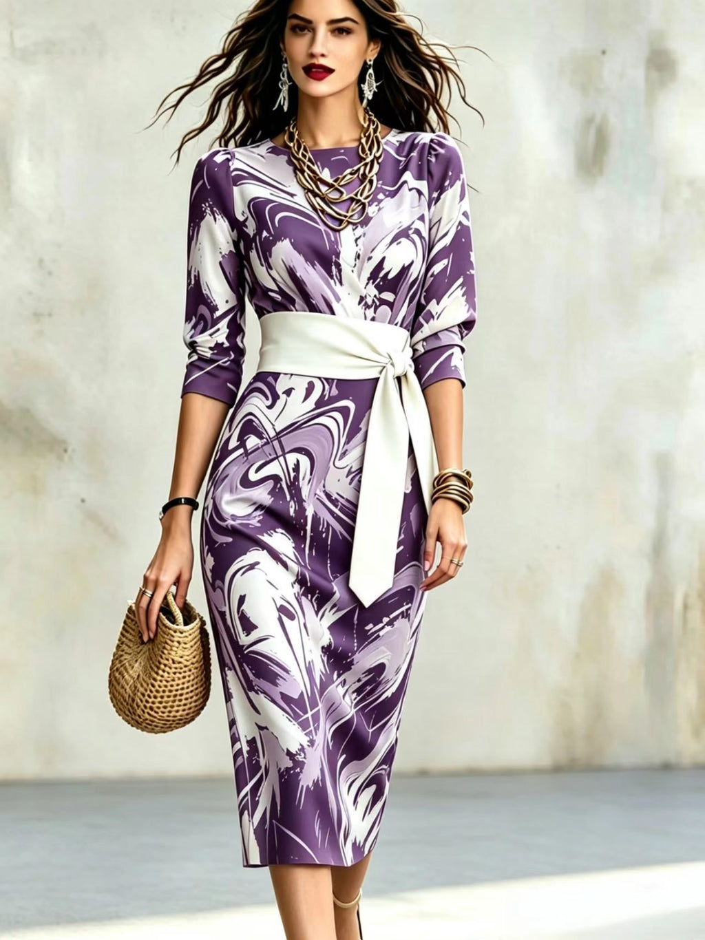 Fashionable Printed Womens Slim-Fit Dress by Ricaloux