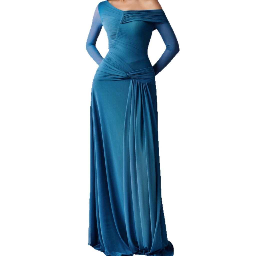 Asymmetrical One-Shoulder Sheer Mesh Mermaid Dress With Side-Twist Ruching And A Waist Cinch For Women – Premium 0 | RICALOUX