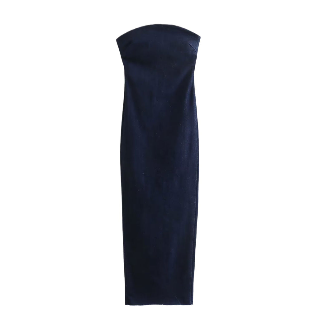 Back-zip Denim Bandeau Dress by Ricaloux