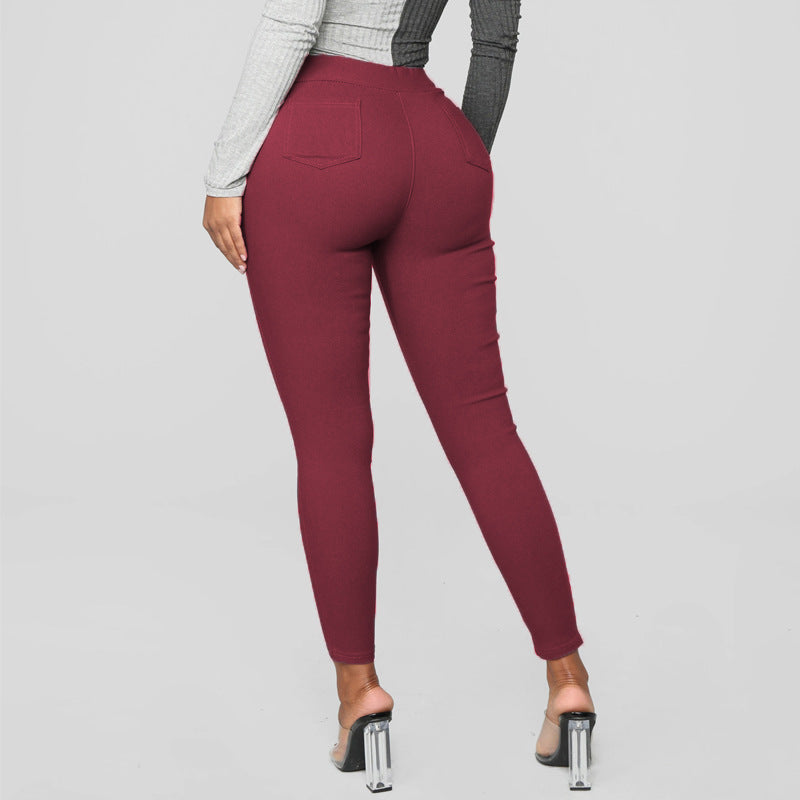 Womens Solid-color Tight High-waist Casual Trousers – Premium 0 | RICALOUX