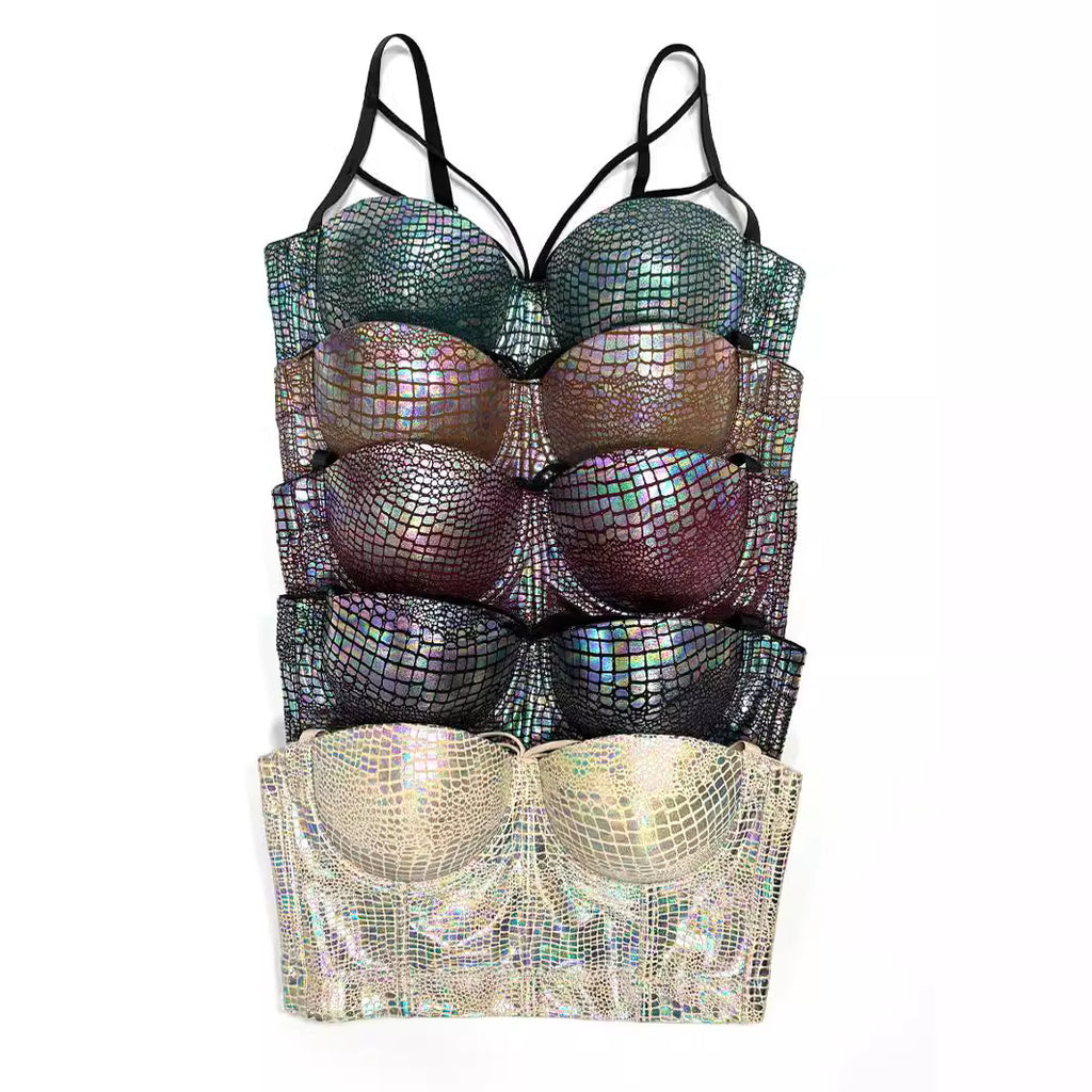 Sparkling Snakeskin-embossed Gold-stamped Strap Bra With Cup Support by Ricaloux