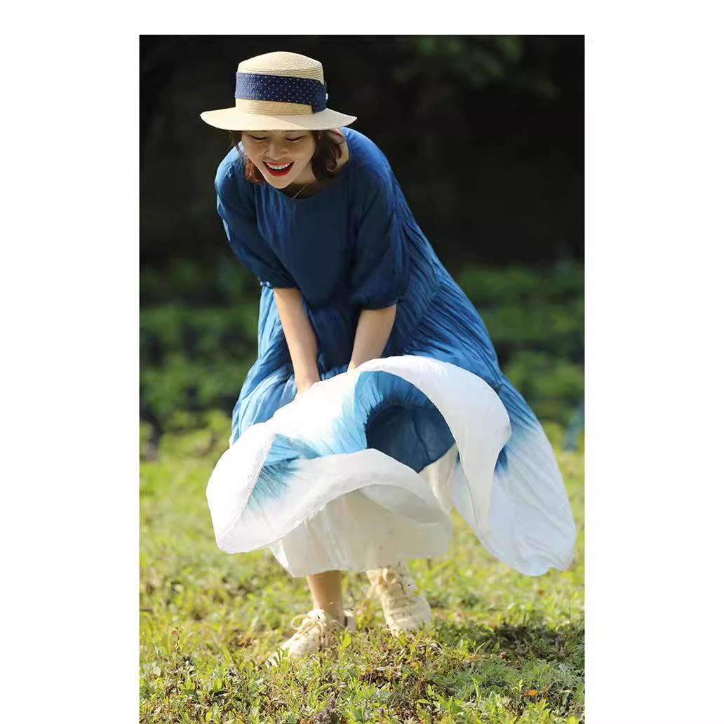 Ombre Loose-fit Cotton Dress by Ricaloux
