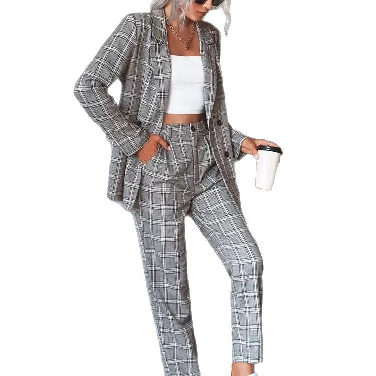 Versatile Casual Commuter Double-breasted Plaid Suit Set – Premium 0 | RICALOUX