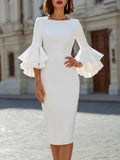 Elegant Sheath Dress With Ruffled Sleeves by Ricaloux