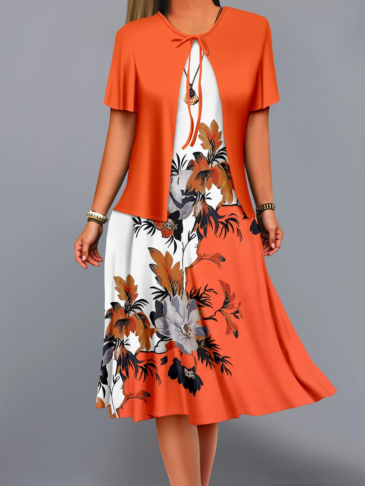 Color-block Elegant And Sophisticated Professional Coat Paired With A Dress Set – Premium 0 | RICALOUX