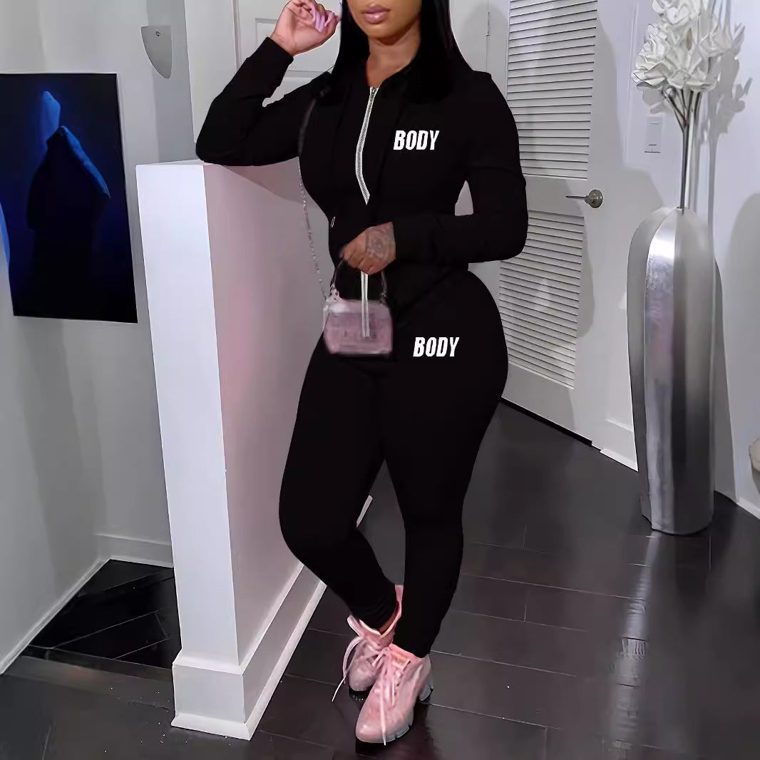 Womens Two-Piece Sweatshirt Set With Hoodie And Lettering Fashionable Outfit – Premium 0 | RICALOUX