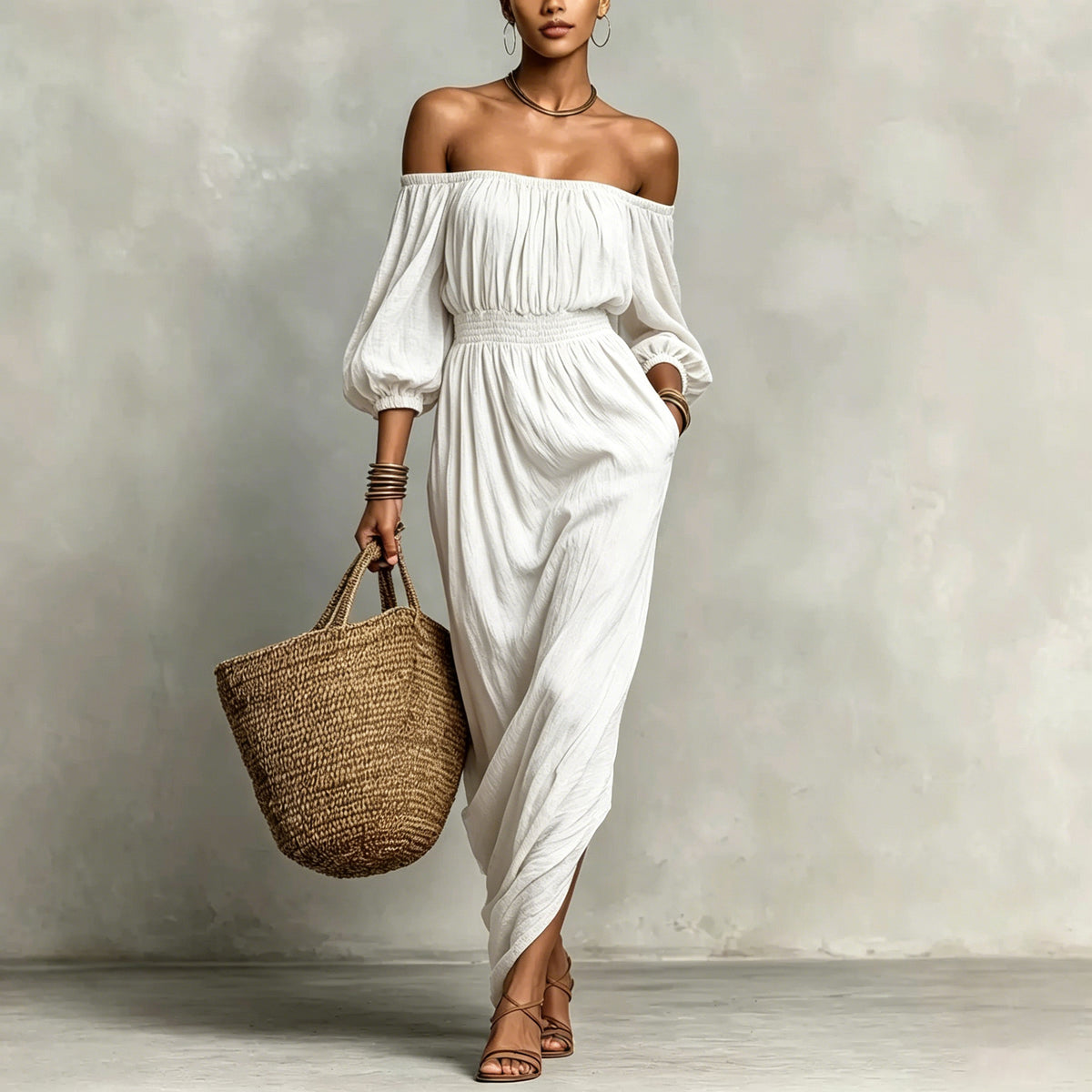 Womens Solid-color Casual Off-shoulder Dress by Ricaloux