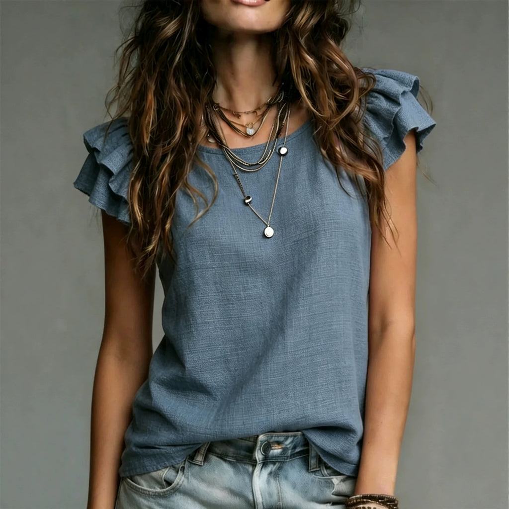 Womens Elegant Solid-color Short-sleeve Top by Ricaloux