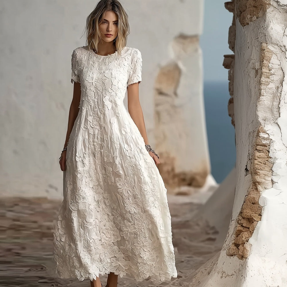 Creamy White Embroidery A- Line Dress – Premium 0 | RICALOUX
