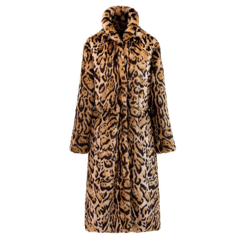 Plus Size Leopard Fur Coat Long Faux Mink Fleece - RICALOUX
