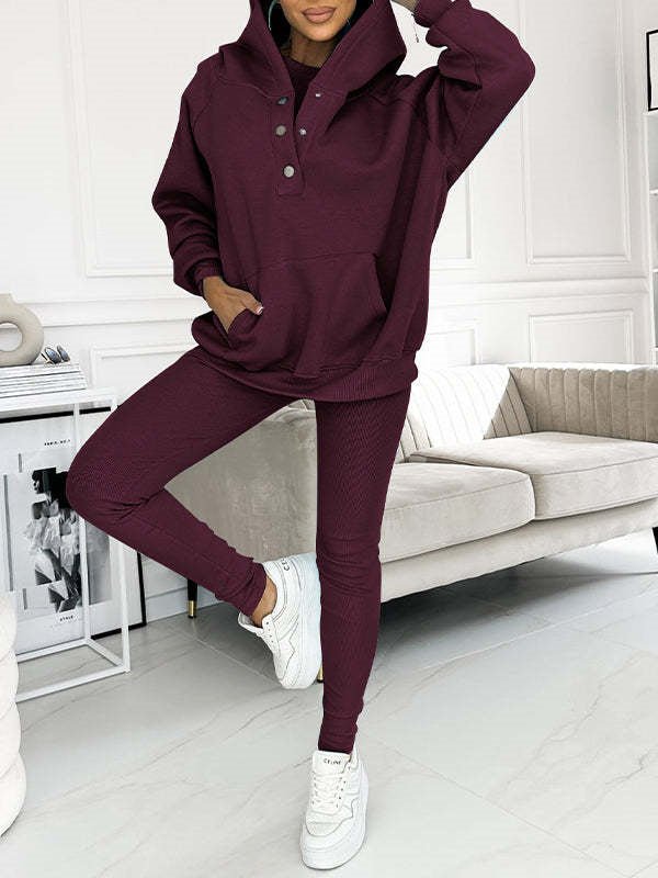 Women's Solid Color Vest Hoodie And Pants Set - RICALOUX