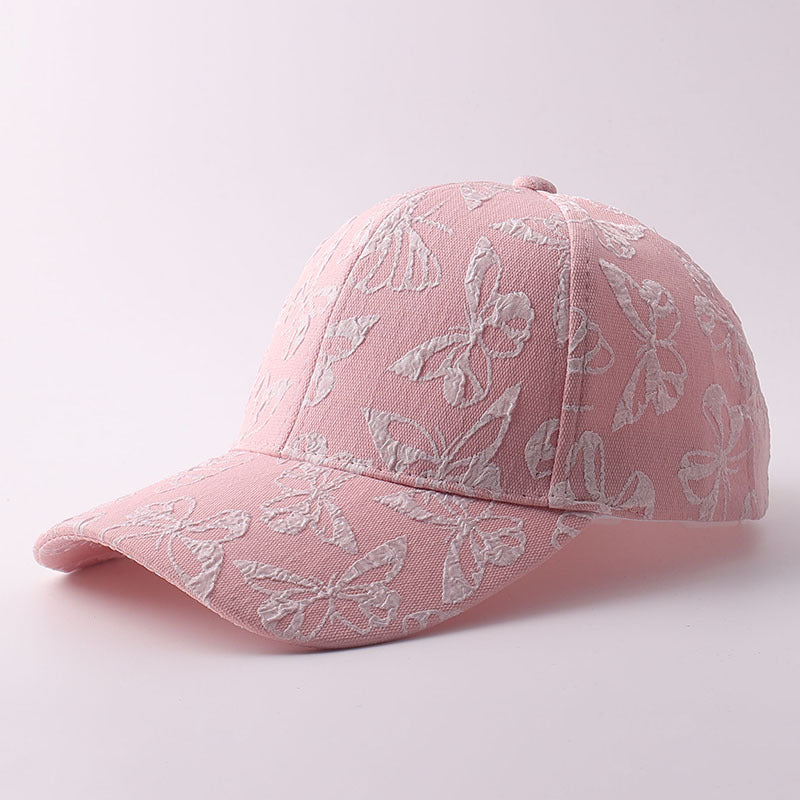 Solid-color Butterfly Printed Adjustable Simple And Sweet Peaked Cap Baseball Cap, Suitable For Couples' Date Shopping by Ricaloux