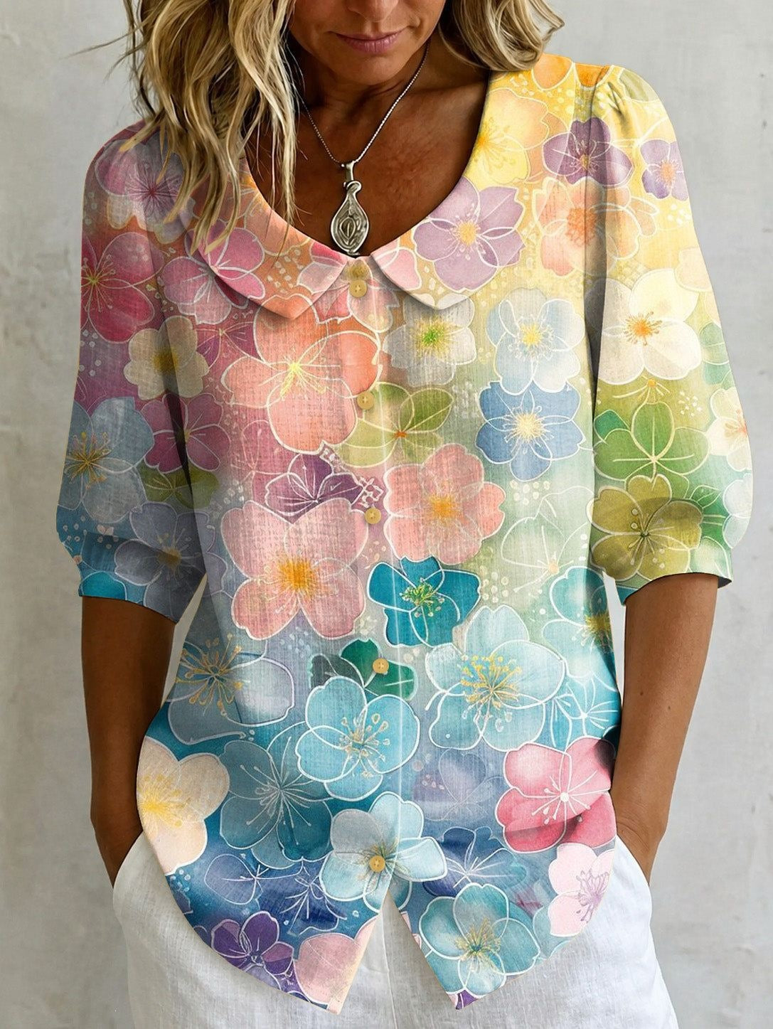 Womens Casual Fashion Printed Short-sleeve Top by Ricaloux