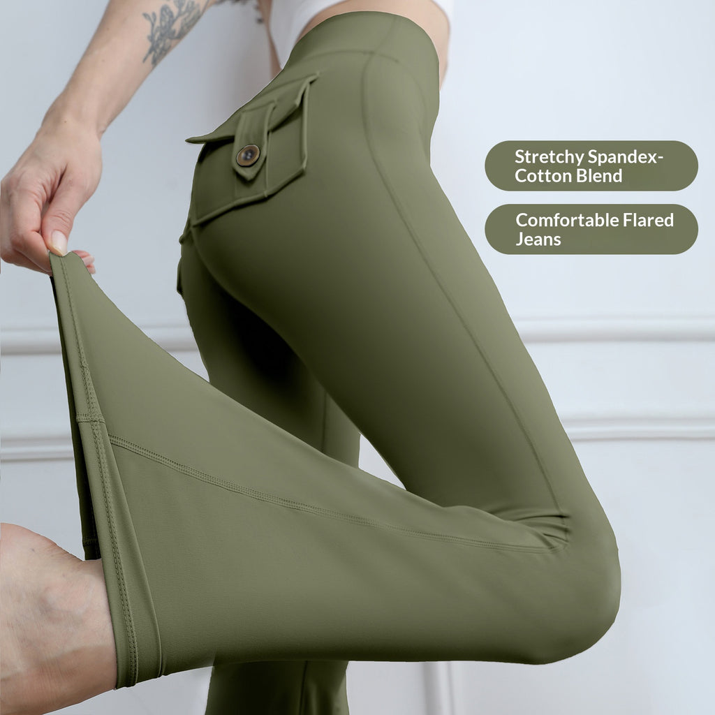 Women's High-Waisted Cargo Pocket Peach Butt Yoga Pants For Autumn And Winter, European & American Style, Stretchy Lifting Butt Quick-Dry Athletic Leggings For Running And Fitness by Ricaloux