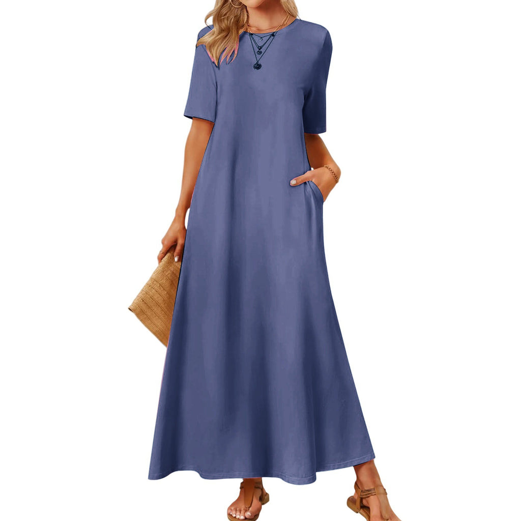Women's Fashion Round Neck Short Sleeves Dress – Premium 0 | RICALOUX