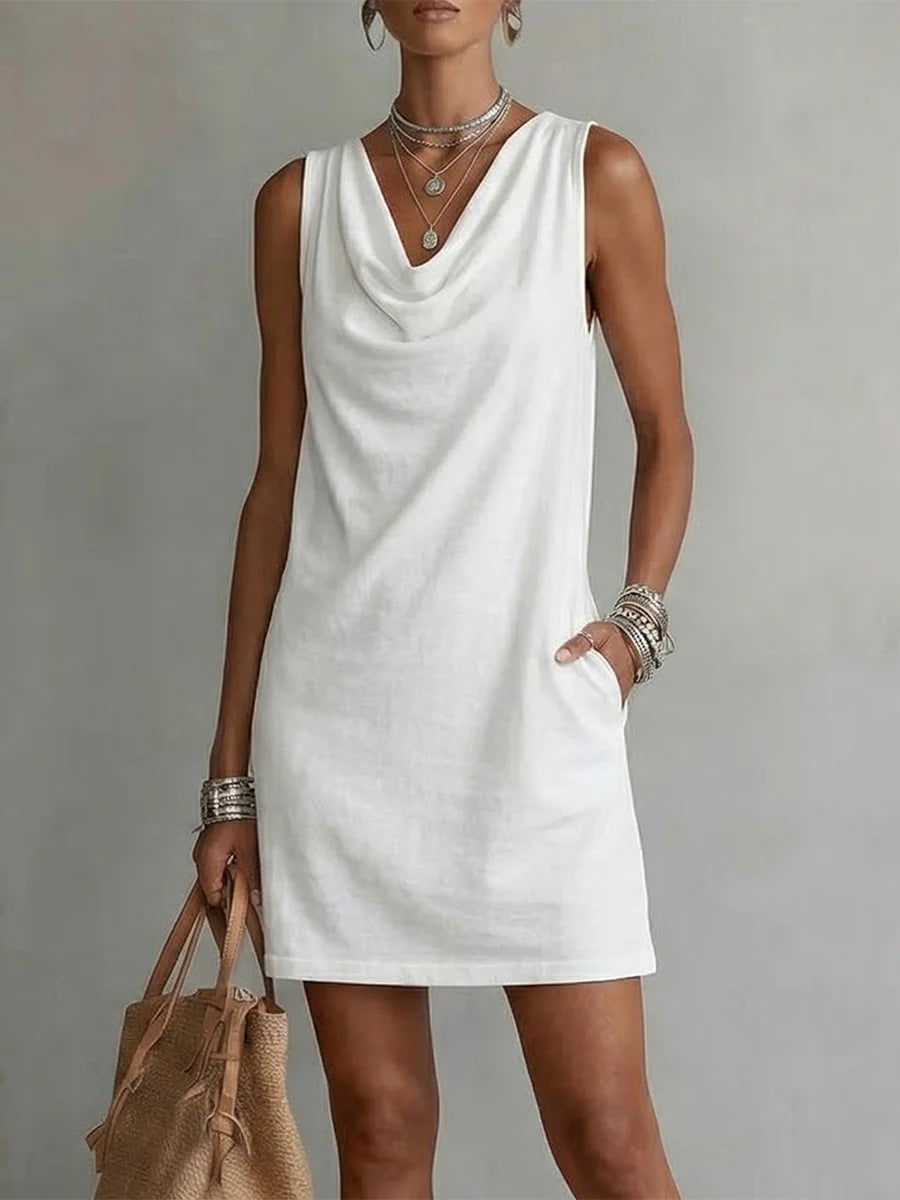 Summer Sleeveless Dress With Draped Neckline Design Slim Fit Evening Party Club Beach Dresses by Ricaloux