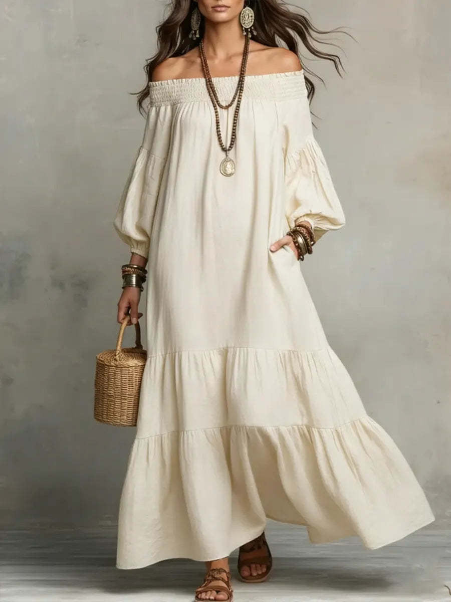 Bohemian Off Shoulder Long Dress by Ricaloux