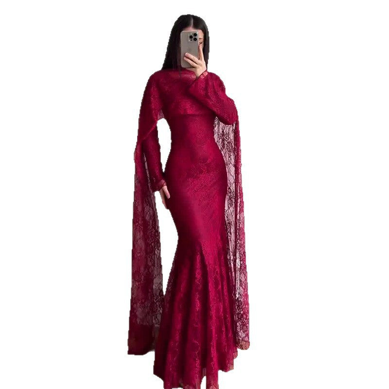Womens Lace Slim-Fit Stylish Cape Dress – Premium 0 | RICALOUX