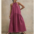 Halter-neck Sleeveless Cotton-linen Dress by Ricaloux