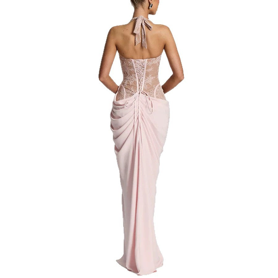 SpringSummer New Halter-Neck Lace-Up Patchwork Dress – Premium 0 | RICALOUX