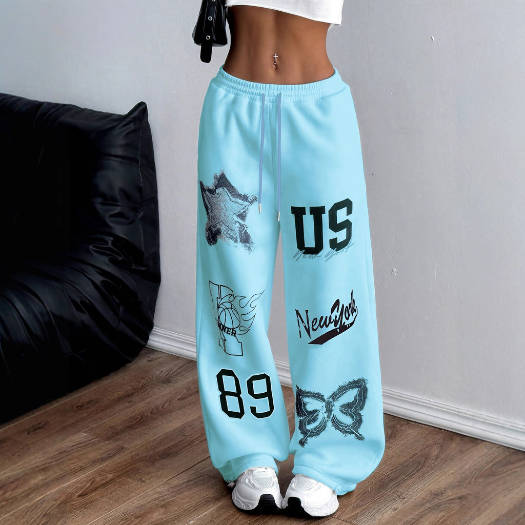 Printed Casual Loose-fit Wide-leg Pants Sweatpants – Premium 0 | RICALOUX