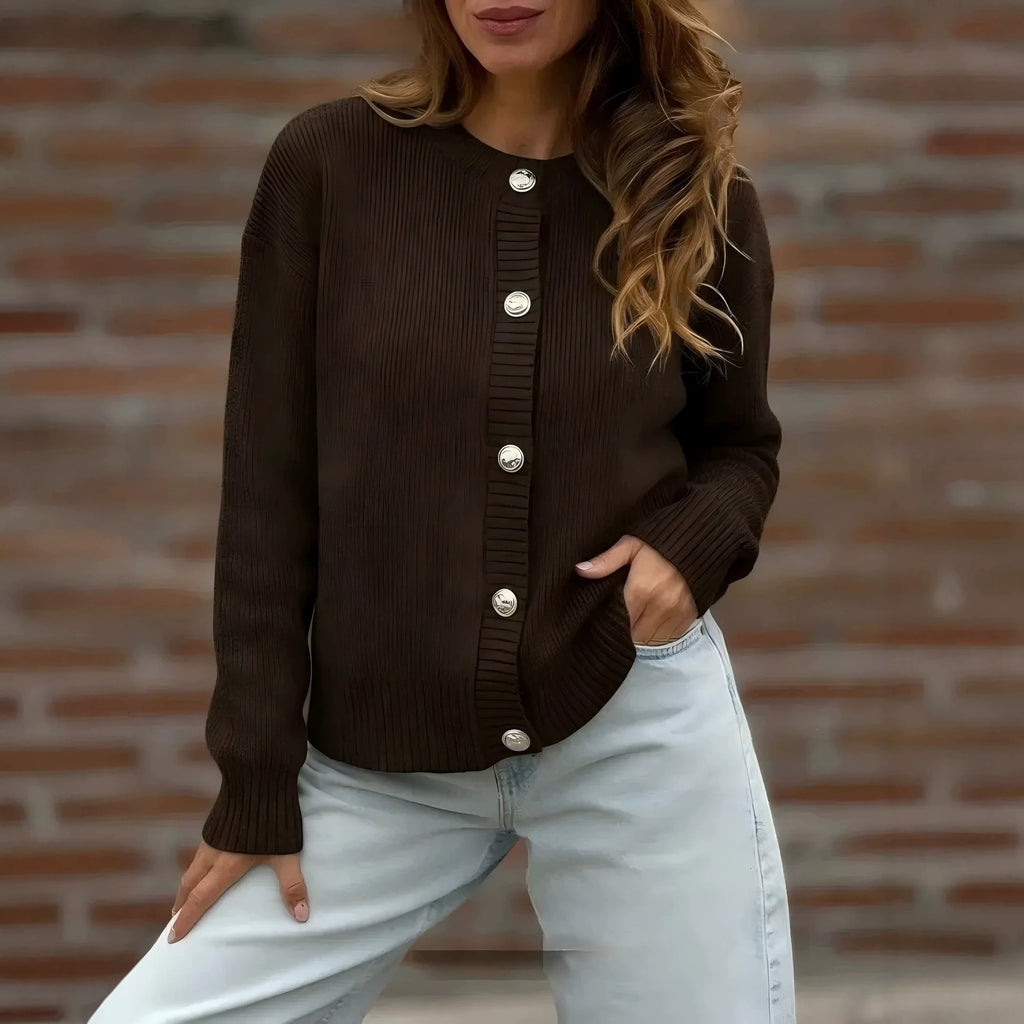 Womens Button-front Cardigan Long-sleeve Sweater – Premium 0 | RICALOUX