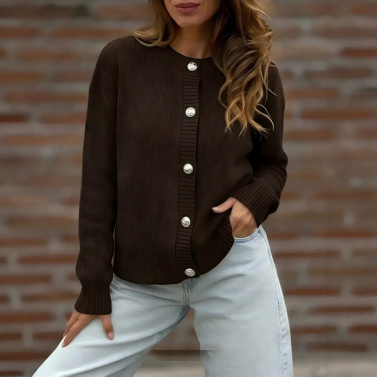 Womens Button-front Cardigan Long-sleeve Sweater – Premium 0 | RICALOUX
