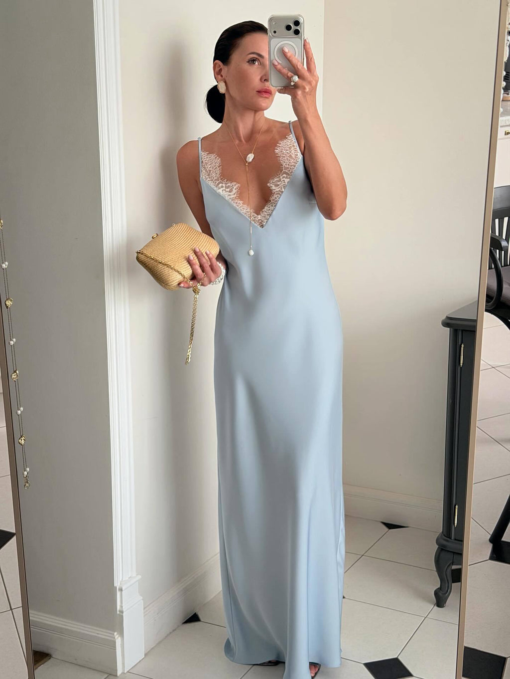 Lace Trim V-Neck Spaghetti Strap Maxi Slip Dress – Premium 4 | RICALOUX