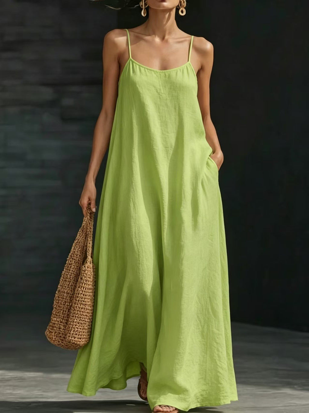 Summer Beach Strap Long Dress Loose And Flowing Casual Strap Long Dress Vacation Style Dress by Ricaloux