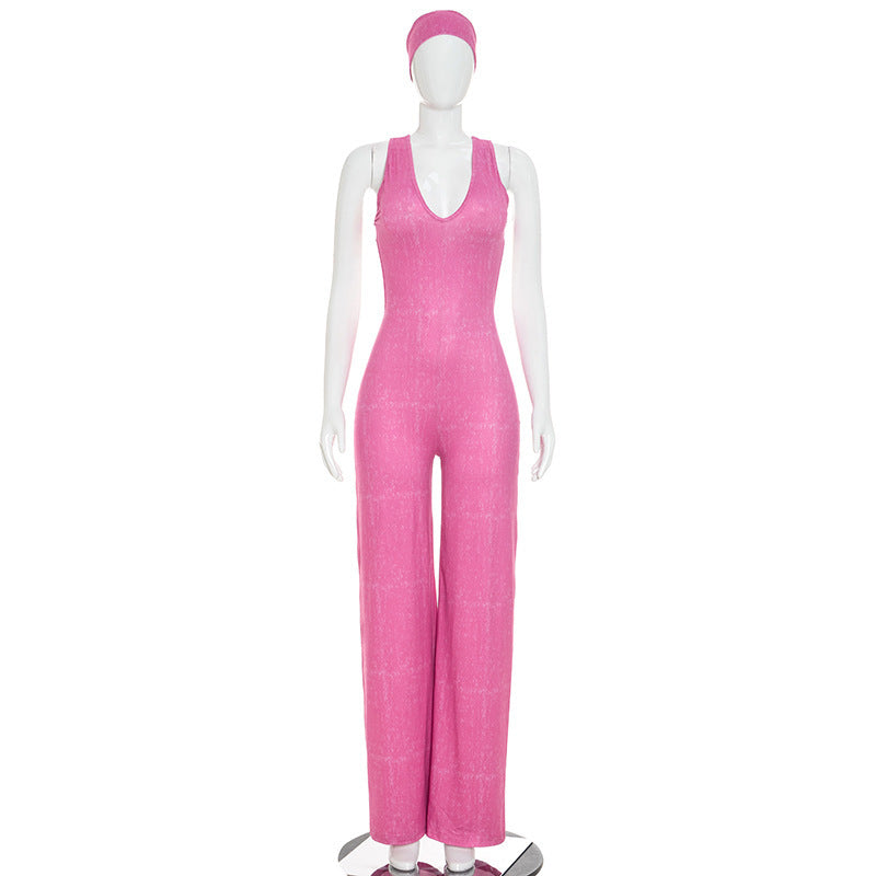 Casual Sporty Fauxwatereffect Openback Flared Jumpsuit by Ricaloux