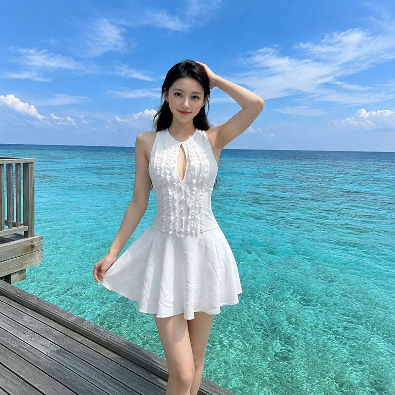 Sleeveless Hollowed-Out Casual Ruffled-Trim Swimsuit For Women by Ricaloux