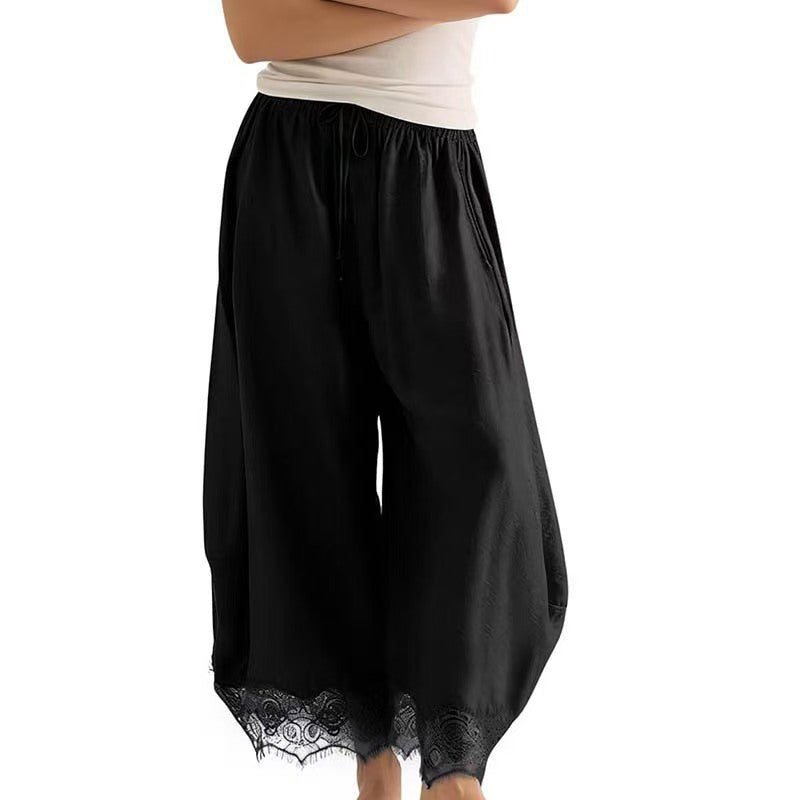 Women's Elastic-waist Lace-panelled Trousers by Ricaloux