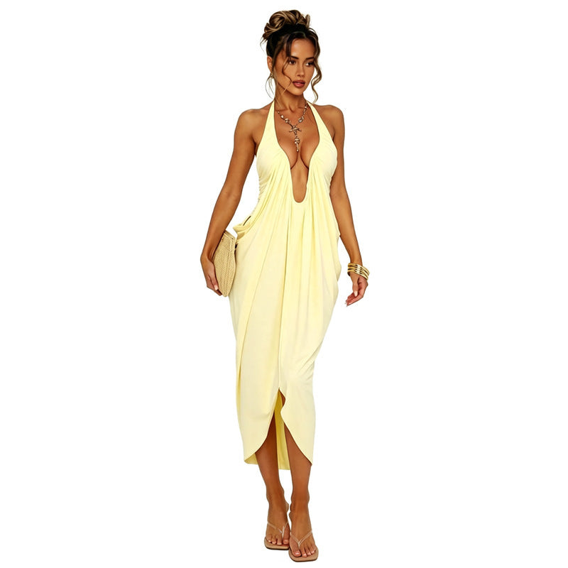 Womens SummerAutumn New Arrival Solid-Color Sexy Halter Deep-V Backless Dress by Ricaloux