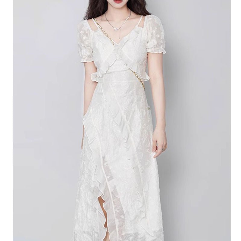 Fashionable White Slimming Dress For Women - RICALOUX