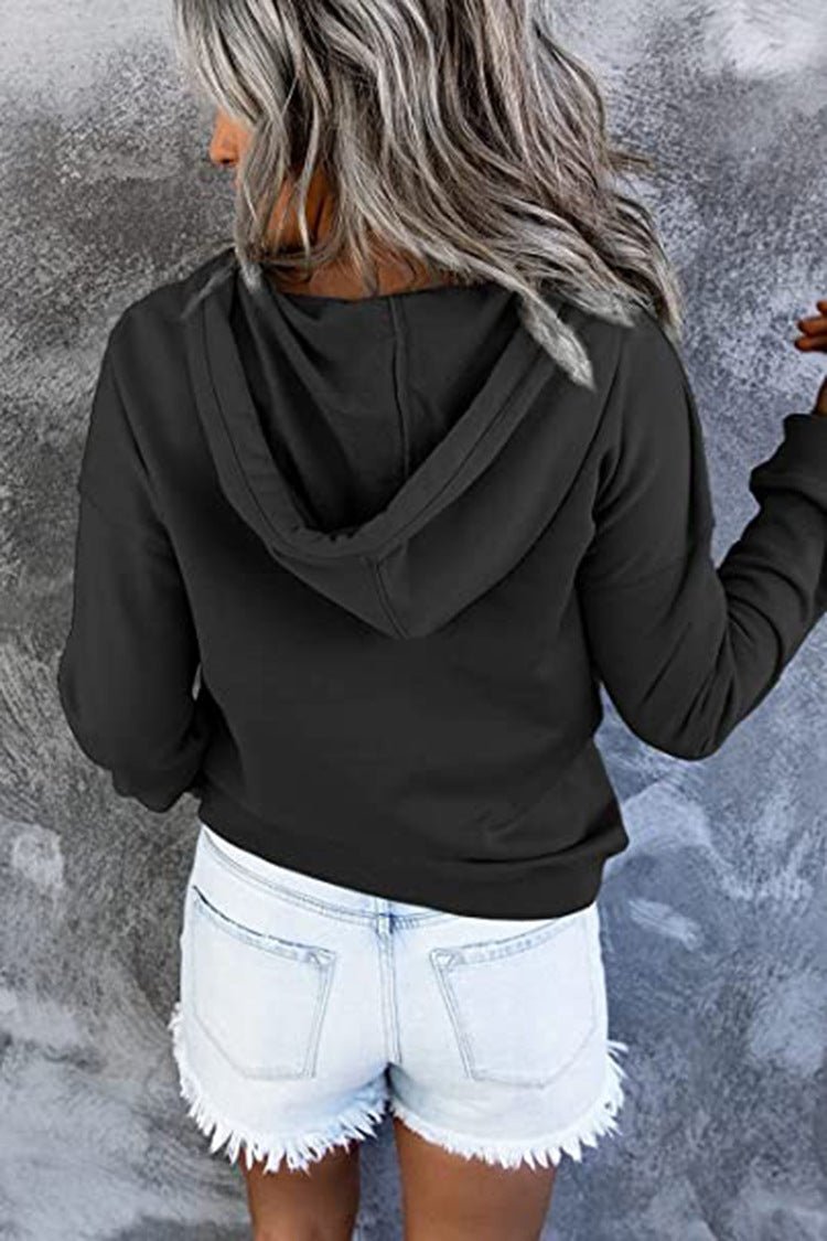 Long-sleeved Hooded Sweatshirt With Pockets Fashion Casual Button Drawstring Design Hoodie Top Spring And Autumn Sports Clothing For Women - RICALOUX