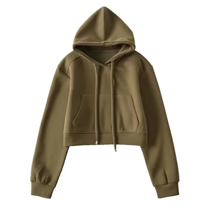 Hooded Cropped Sweatshirt Womens Casual Sports Jacket by Ricaloux